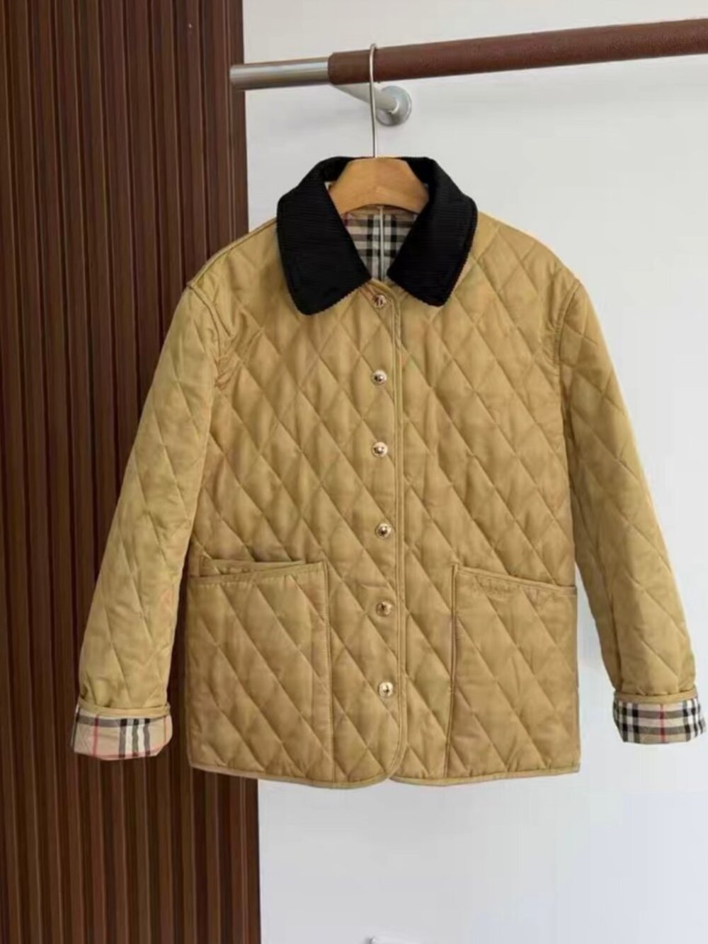 Burberry Camel Diamond Quilted Jacket, Black Corduroy Collar